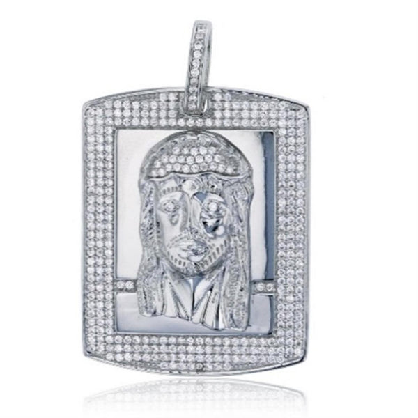 Luxe Layers Rhodium Plated Sterling Silver Cubic Zirconia 50X30MM Jesus Christ Pendant-Chain Not Included