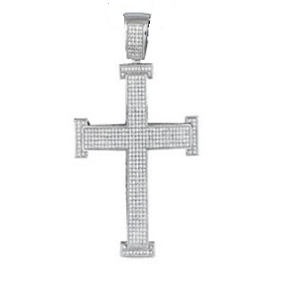 Luxe Layers Sterling Silver Cubic Zirconia 85X50MM Cross Pendant-Chain Not Included