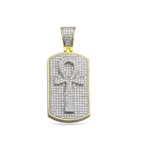 Luxe Layers 14KT Yellow Gold Plated Sterling Silver Cubic Zirconia 52X22MM Cross Dog Tag Pendant-Chain Not Included