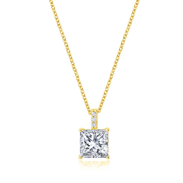 Crislu 18KT Yellow Gold Plated Sterling Silver Princess Cut Cubic Zirconia Solitaire 16-18" Pendant