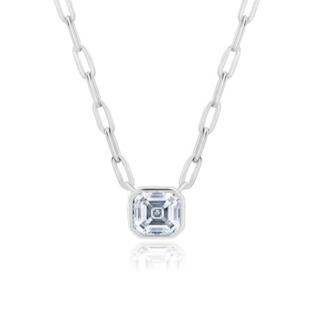 Crislu Platinum Plated Sterling Silver Asscher Cubic Zirconia Solitaire 16-18" Pendant