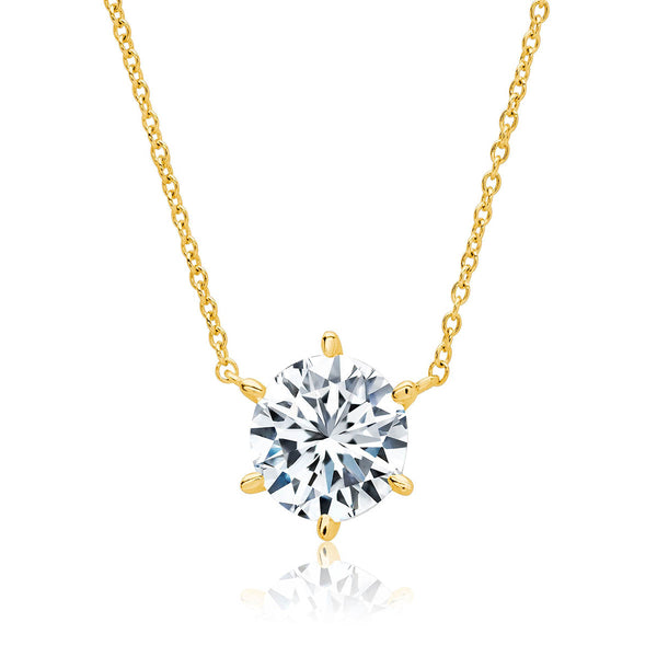 Crislu 18KT Yellow Gold Plated Sterling Silver Round Cubic Zirconia Solitaire 16-18" Pendant