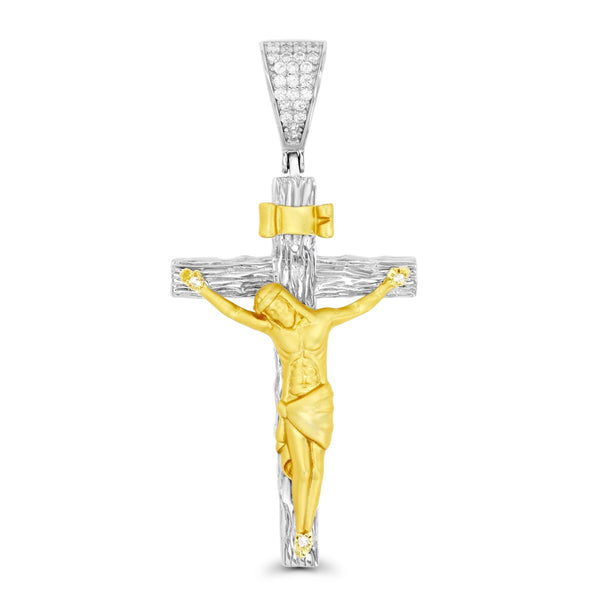 Luxe Layers Gold Plated Sterling Silver Cubic Zirconia 25X53MM Crucifix Cross Pendant-Chain Not Included