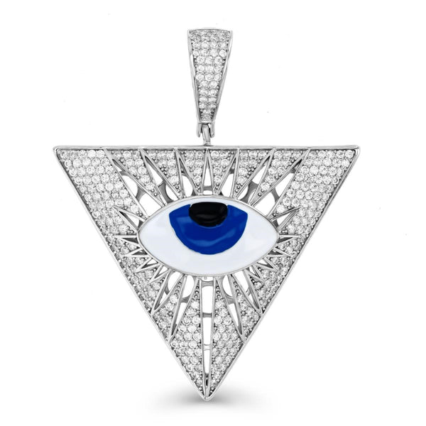 Luxe Layers Sterling Silver Cubic Zirconia 56X45MM Enamel Evil Eye Pendant-Chain Not Included