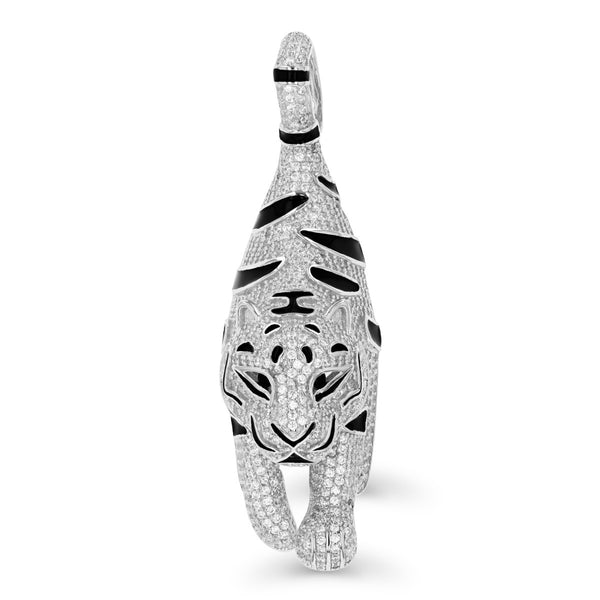 Luxe Layers Sterling Silver Cubic Zirconia 63X19MM Black Enamel Tiger Pendant-Chain Not Included