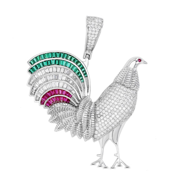 Luxe Layers Sterling Silver Cubic Zirconia 58X47MM Rooster Pendant-Chain Not Included