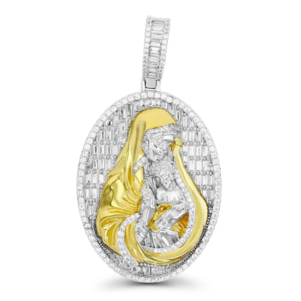 Luxe Layers Sterling Silver Cubic Zirconia 63X35MM Virgin Mary Pendant-Chain Not Included