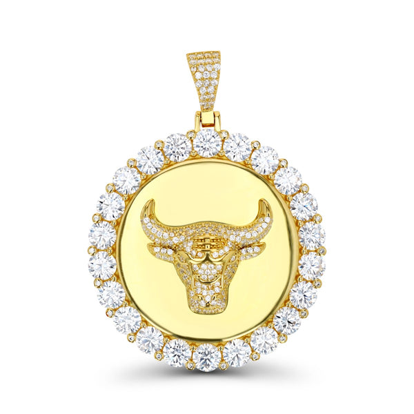 Luxe Layers Sterling Silver Cubic Zirconia 55X42MM Bull Head Medal Pendant-Chain Not Included