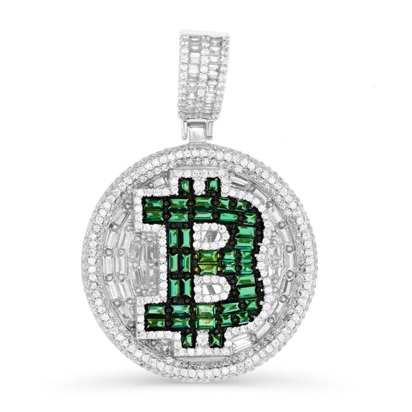 Luxe Layers Sterling Silver Cubic Zirconia 32MM Bitcoin Pendant-Chain Not Included