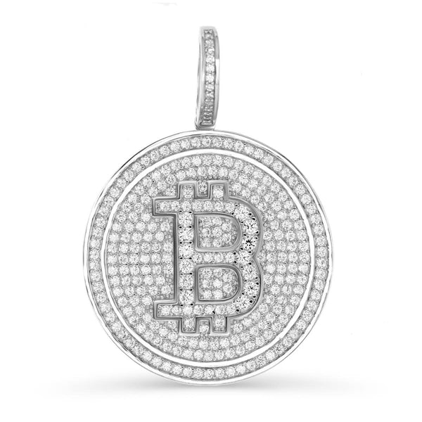 Luxe Layers Sterling Silver Cubic Zirconia 30MM Bitcoin Pendant-Chain Not Included