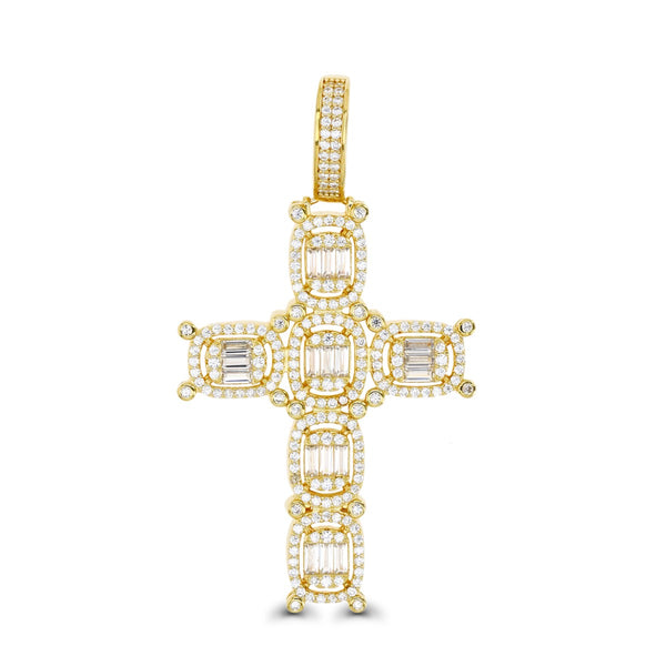 Luxe Layers 14KT Yellow Gold Plated Sterling Silver Baguette Cubic Zirconia 58X32MM Cross Pendant-Chain Not Included