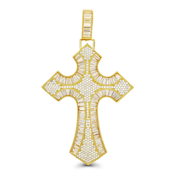 Luxe Layers 14KT Yellow Gold Plated Sterling Silver Cubic Zirconia 65X38MM Cross Pendant-Chain Not Included