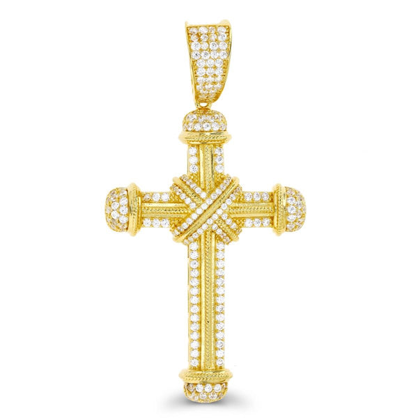 Luxe Layers 14KT Yellow Gold Plated Sterling Silver Cubic Zirconia 69X35MM Cross Pendant-Chain Not Included