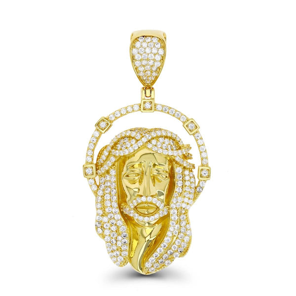 Luxe Layers 14KT Yellow Gold Plated Sterling Silver Cubic Zirconia 60X30MM Religious Christ Head Pendant-Chain Not Included