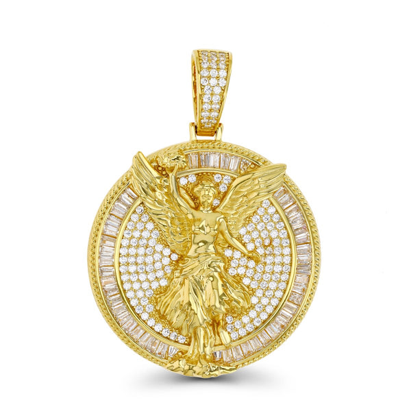 Luxe Layers 14KT Yellow Gold Plated Sterling Silver Cubic Zirconia 35MM Angel Pendant-Chain Not Included