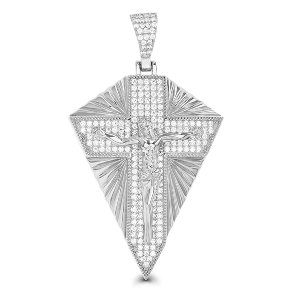 Luxe Layers Sterling Silver Cubic Zirconia 59X34MM Crucifix Cross Pendant-Chain Not Included