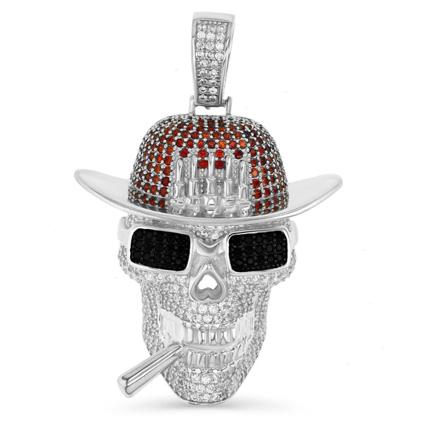 Luxe Layers Sterling Silver Cubic Zirconia 49X33MM Gangster Skull Pendant-Chain Not Included