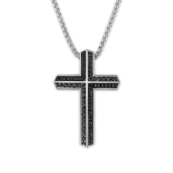 Sterling Silver 1/4 CTW Diamond 34X23MM 22" Cross Pendant