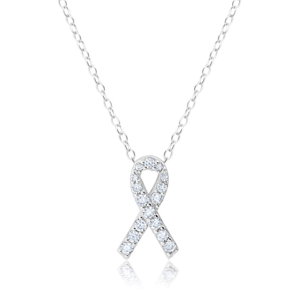 Crislu Sterling Silver Cubic Zirconia 18" Awareness Ribbon Pendant