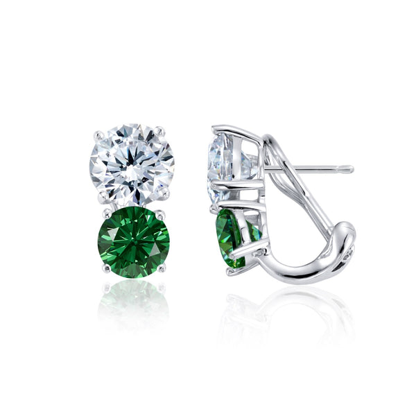 Crislu Green and White Cubic Zirconia Earrings in Sterling Silver