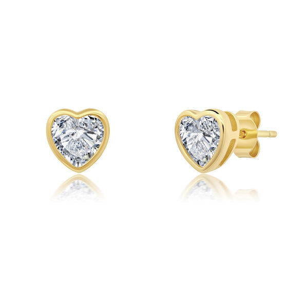 Crislu 18KT Yellow Gold Plated Sterling Silver Heart Stud Earrings