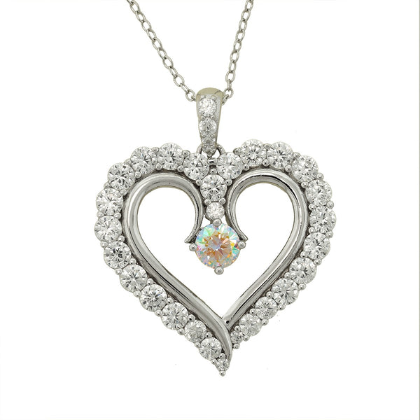 Sterling Silver Cubic Zirconia 18" Heart Pendant