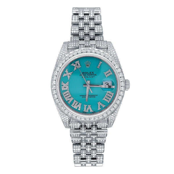 Certified Pre-Owned Rolex Datejust Diamond Accent with 41X41 MM Turquoise Color Round Dial Stainless Steel Jubilee; 126300