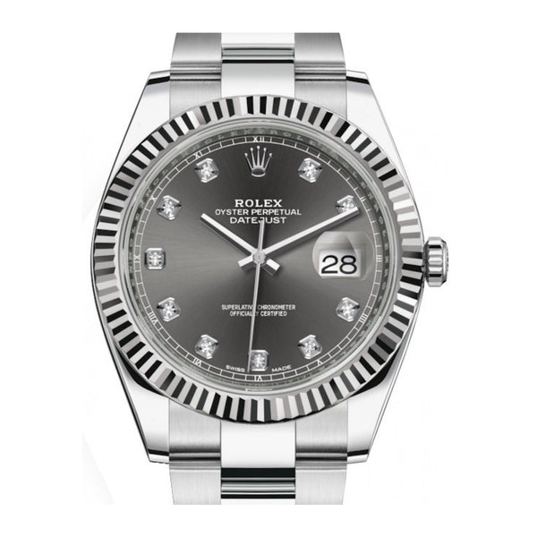 Certified Pre-Owned Rolex Diamond Accent Oyster Perpetual Datejust II with 41X41 MM Grey Round Dial Stainless Steel Oyster; 116334