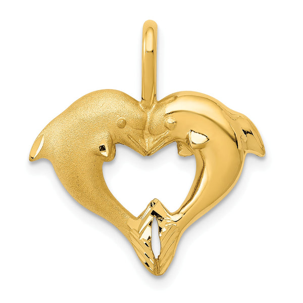 14KT Yellow Gold 23X20MM Dolphin Heart Pendant-Chain Not Included