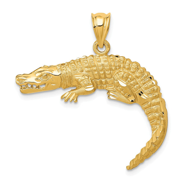 14KT Yellow Gold 30X32MM Diamond-cut Alligator Pendant-Chain Not Included