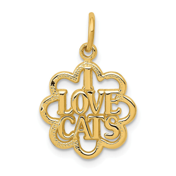 14KT Yellow Gold 22X14MM I Love Cats Charm