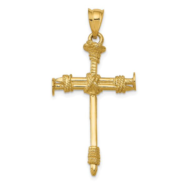 14KT Yellow Gold 40X20MM Three Dimensional Cross Pendant-Chain Not Included