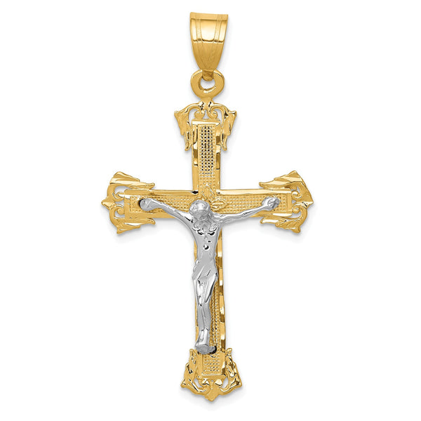 14KT White and Yellow Gold 50X28MM Crucifix Cross Pendant-Chain Not Included