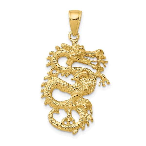 14KT Yellow Gold 31X17MM Three Dimensional Dragon Pendant-Chain Not Included