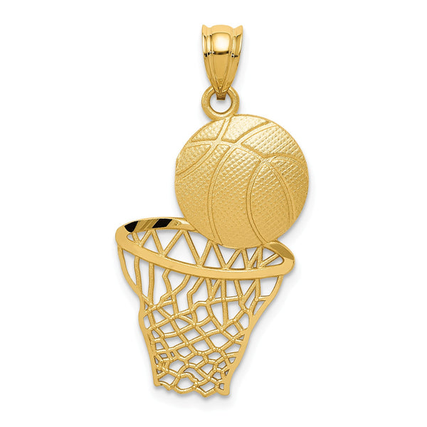 14KT Yellow Gold 33X17MM Diamond-cut Basketball Pendant-Chain Not Included