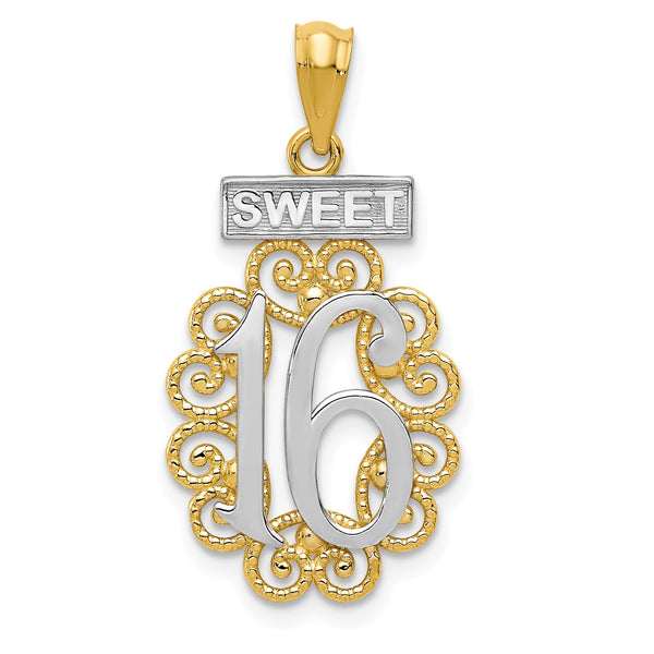 14KT Yellow Gold with Rhodium Plating 27X13MM Sweet 16 Charm