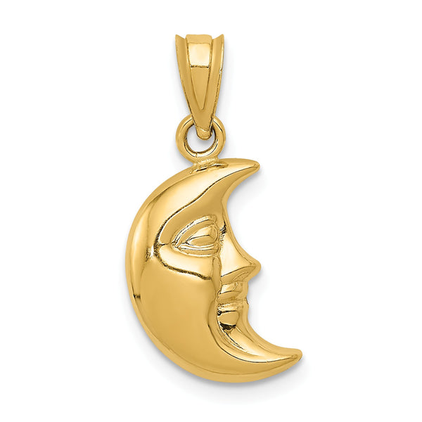 14KT Yellow Gold 21X10MM Three Dimensional Moon Pendant-Chain Not Included