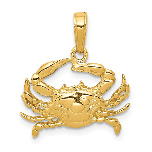 14KT Yellow Gold 20X17MM Blue Crab Pendant-Chain Not Included