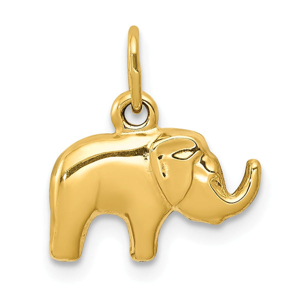 14KT Yellow Gold 15X13MM Three Dimensional Elephant Pendant-Chain Not Included