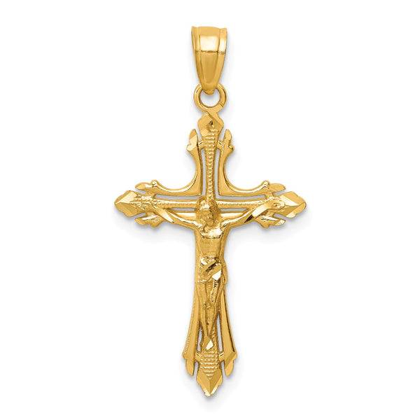 14KT Yellow Gold 32X16MM Diamond-cut Crucifix Cross Pendant-Chain Not Included