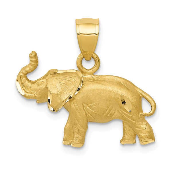 14KT Yellow Gold 19X21MM Diamond-cut Elephant Pendant-Chain Not Included