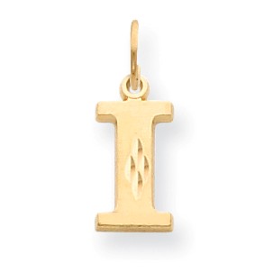 14k Solid Satin Diamond-cut Initial I Charm