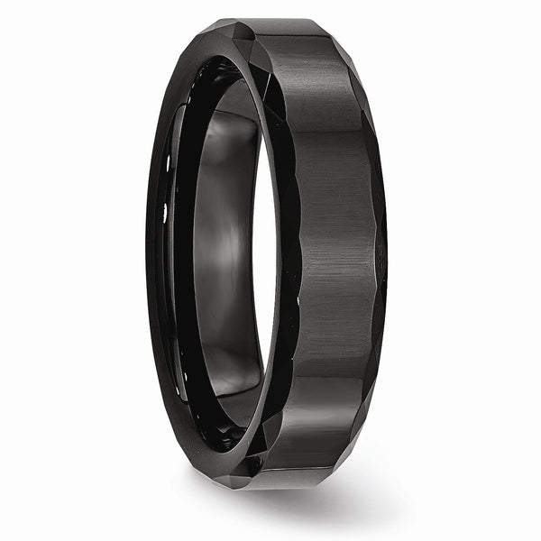 Ceramic Black Faceted and Beveled Edge 6mm Polished Band