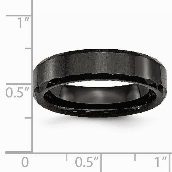 Ceramic Black Faceted and Beveled Edge 6mm Polished Band