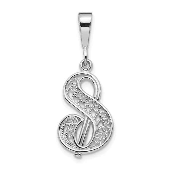 14KT White Gold Filigree Initial Pendant-Chain Not Included; Initial S