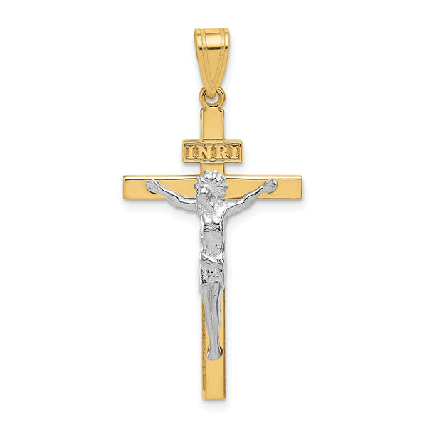 14K Two-tone INRI Crucifix Pendant