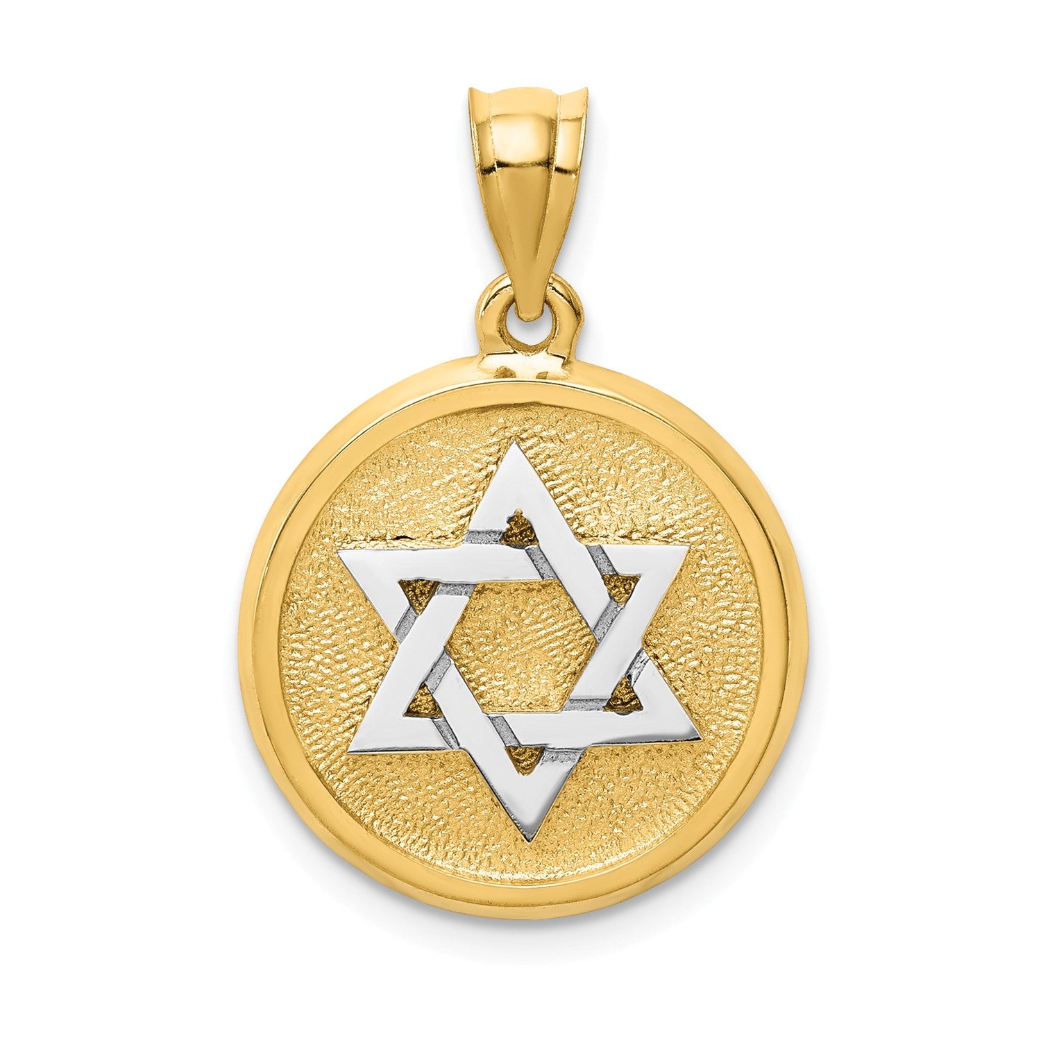 14KT Gold Satin Finish Star of David Disc Pendant. Chain Not Included