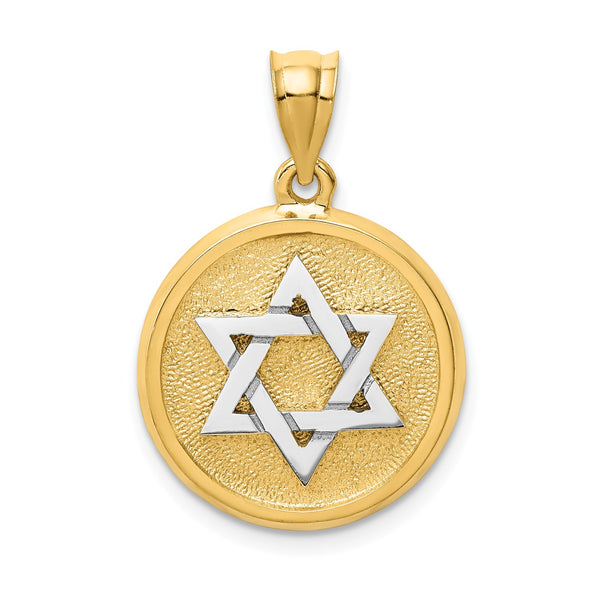 14k Two-tone Solid Satin Finish Flat Back Star of David Disc Charm