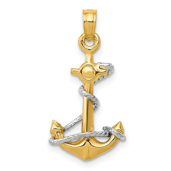 14KT White and Yellow Gold 23X12MM 12MM Anchor Pendant-Chain Not Included