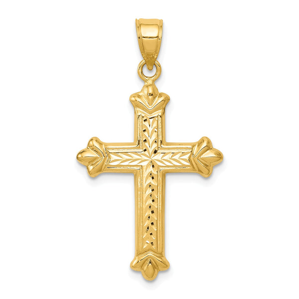 14KT Yellow Gold 35X19MM Diamond-cut Reversible Cross Pendant-Chain Not Included